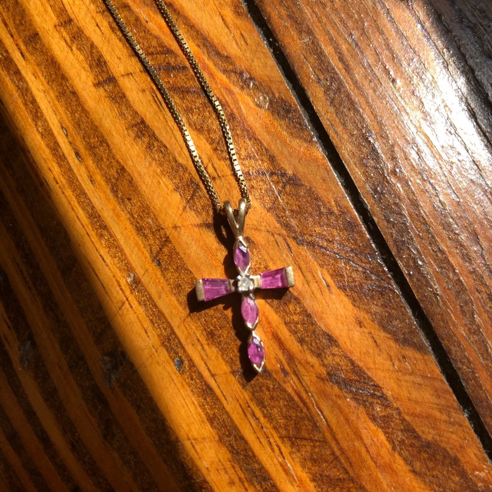 Real gold cross necklace with small diamond